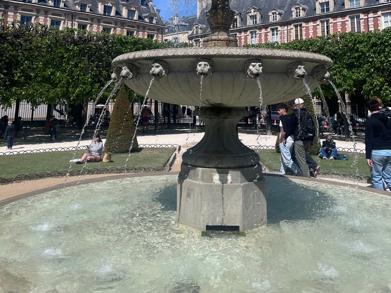 Fountain at Place des Vosges in the Marais