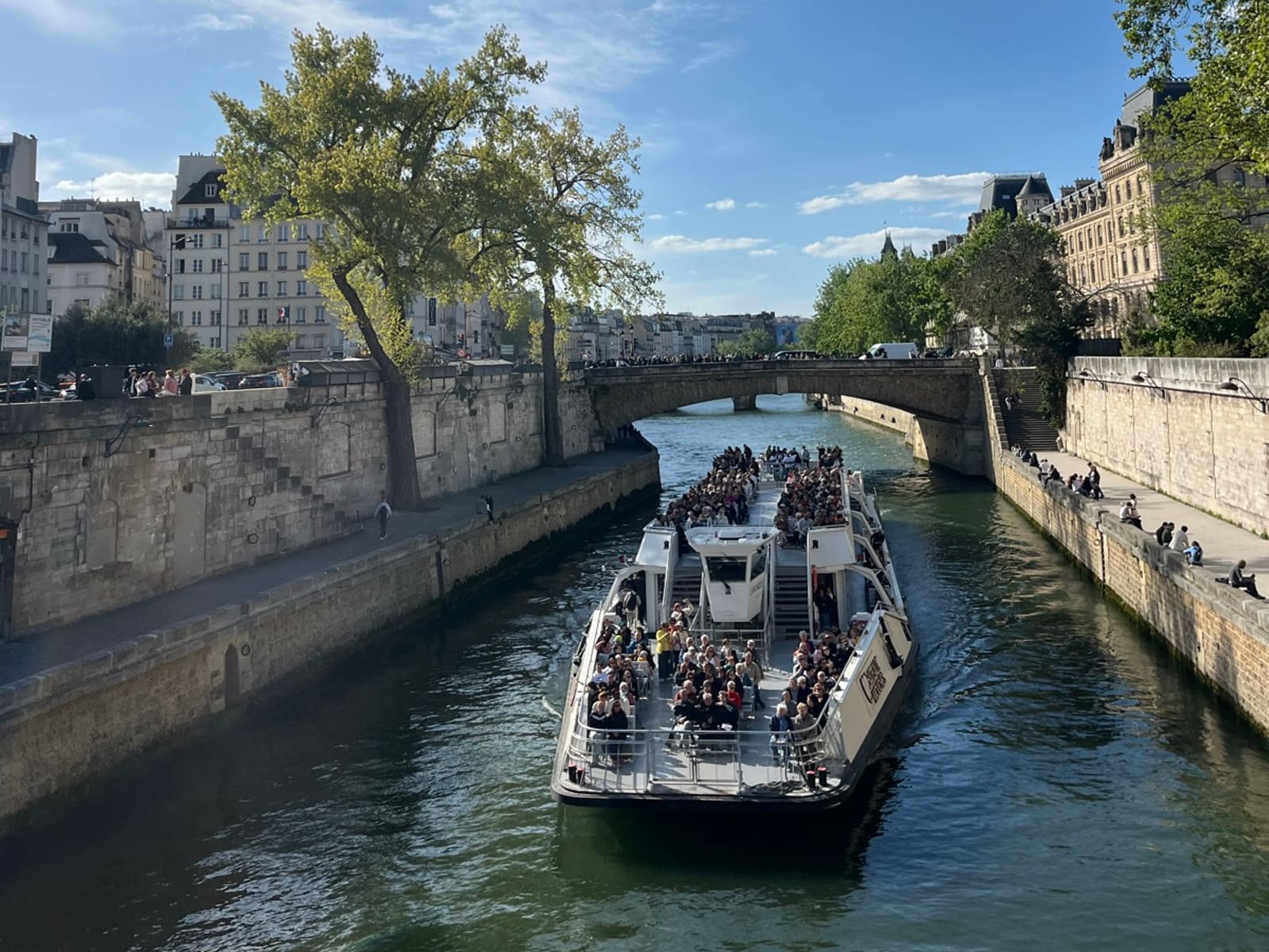 Sightseeing boat on the Seine near Ile de la Cite